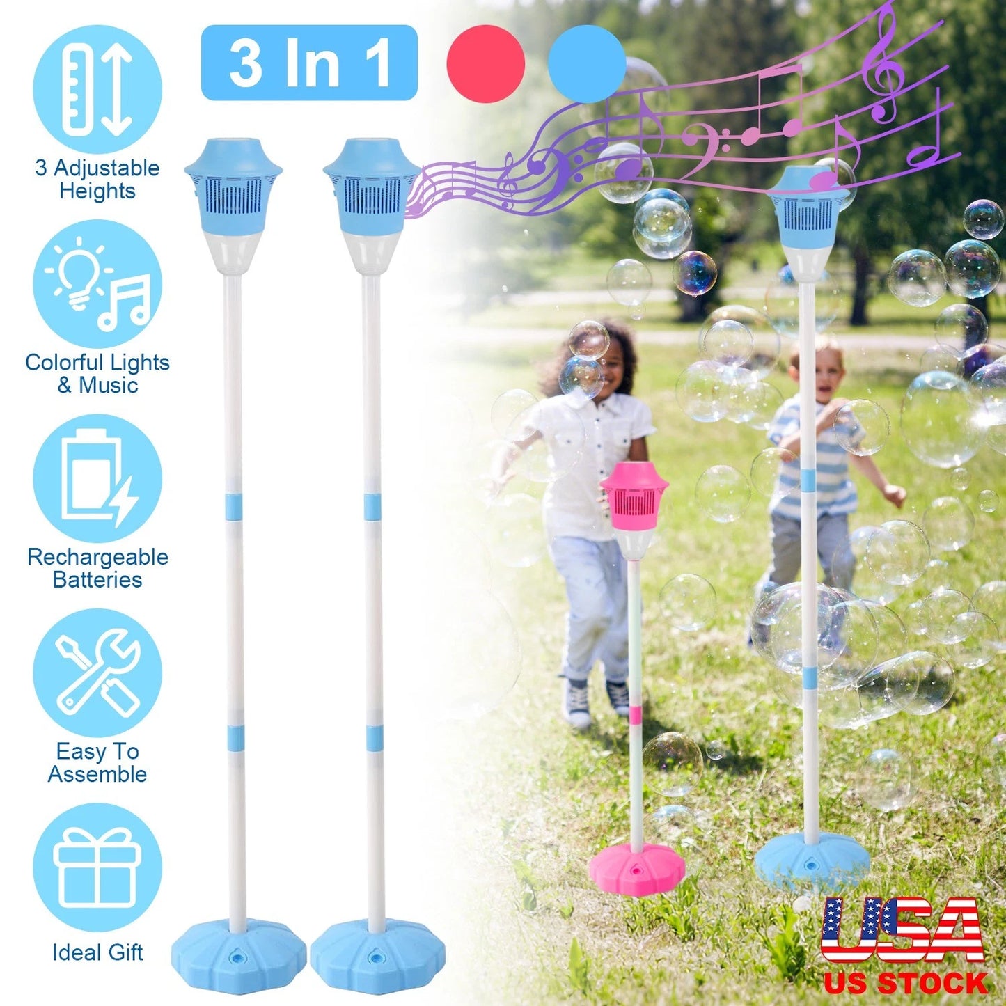 🔥Hot Sale 50% OFF🔥  Standing Bubble Machines with Colorful Lights & Music Kids Bubble Maker